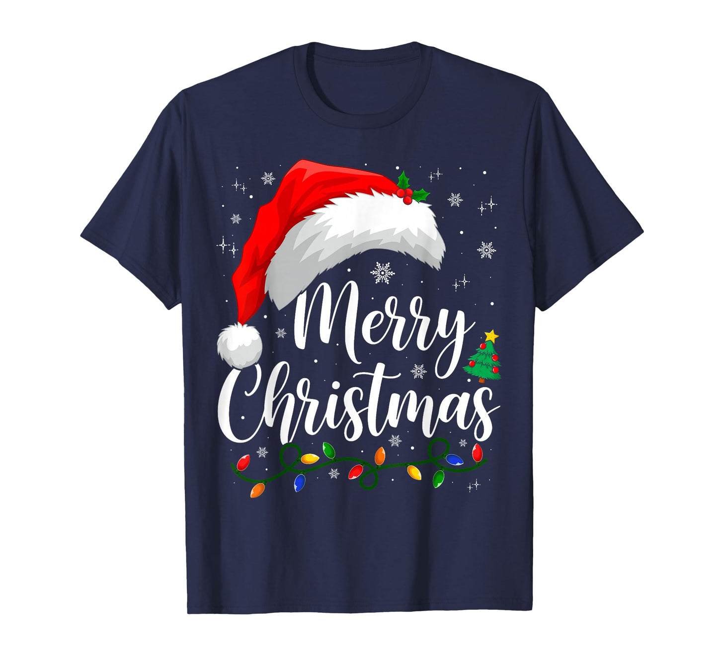 Merry Christmas Lights Santa Hat Xmas Family Matching Pajama T-Shirt