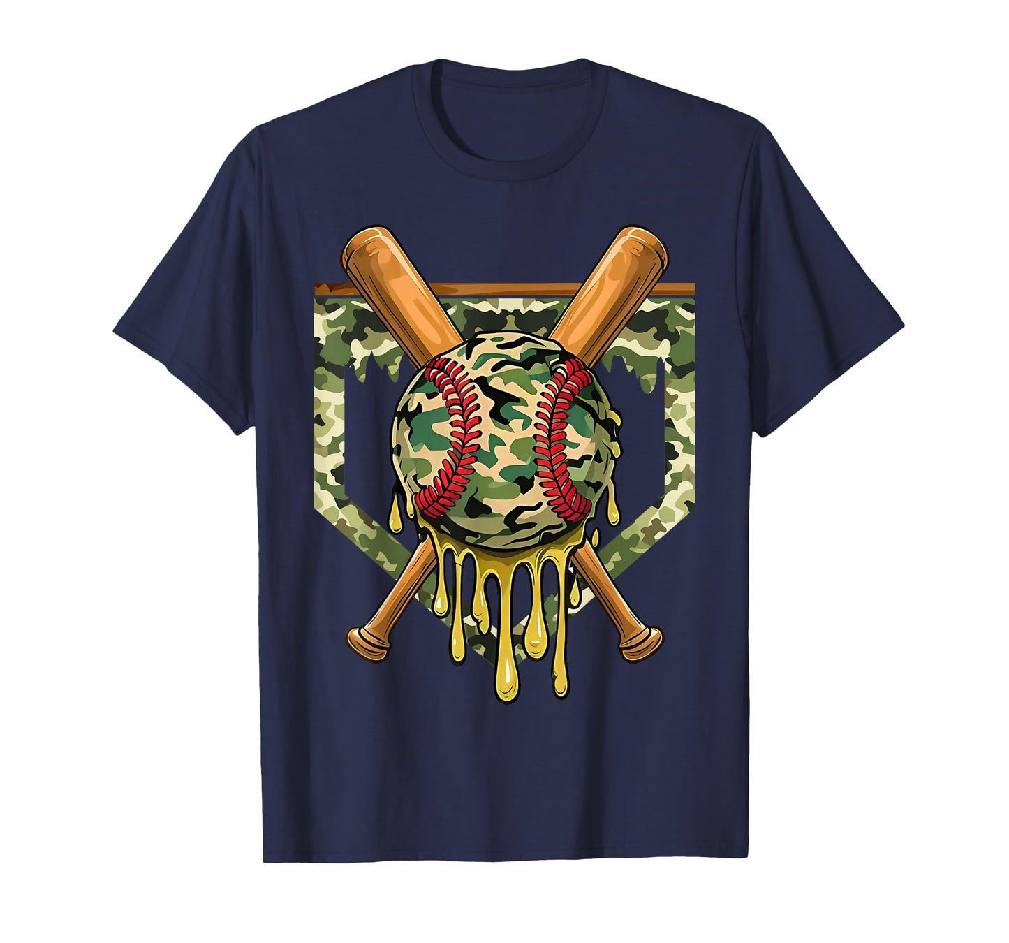 Baseball Drip for Boys Ice Cream Dripping Boys Baseball Camo T-Shirt