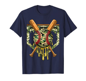 Baseball Drip for Boys Ice Cream Dripping Boys Baseball Camo T-Shirt
