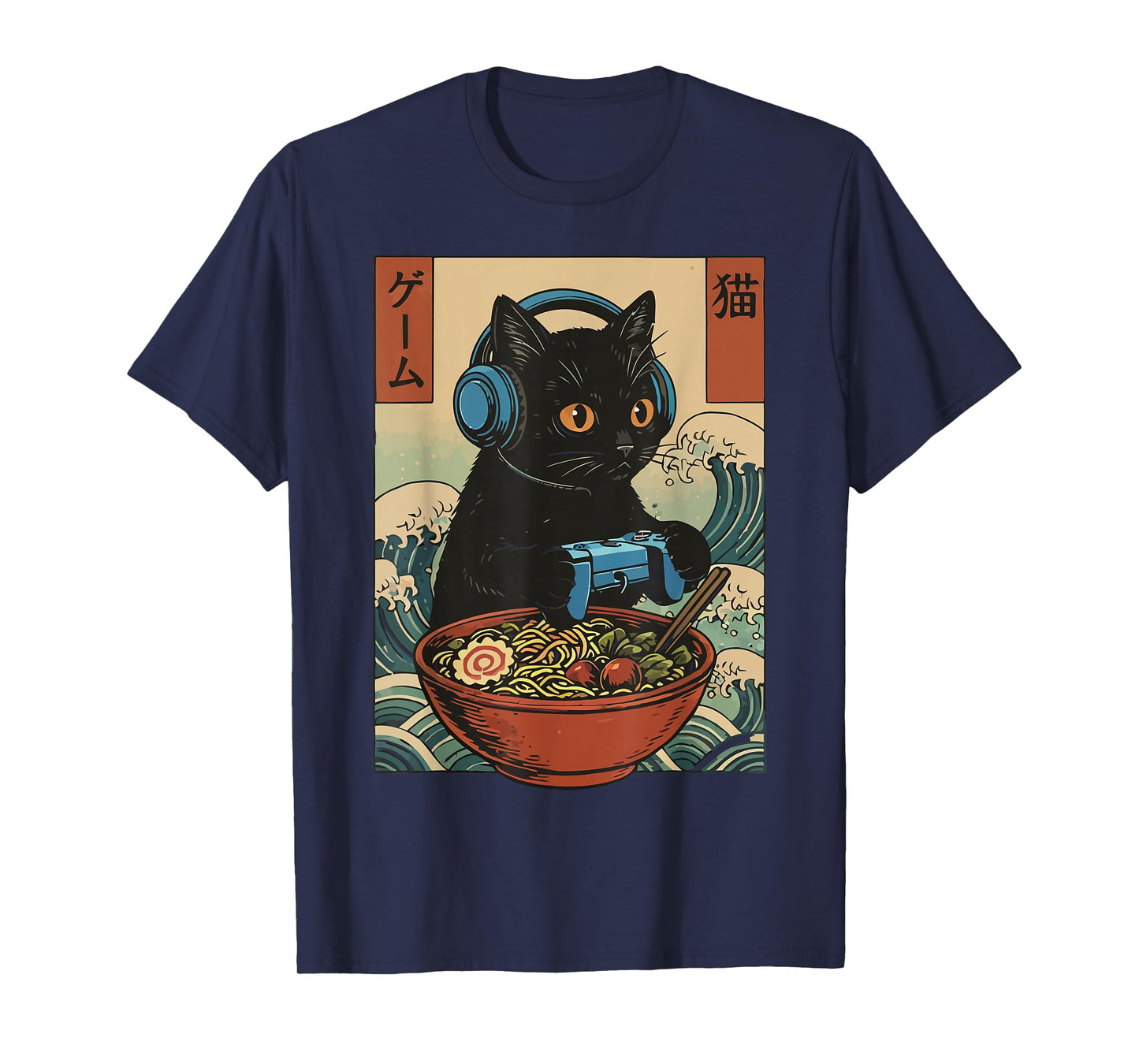 Cute Kawaii Gamer Cat Funny Ramen Retro Japanese Cat Gaming T-Shirt