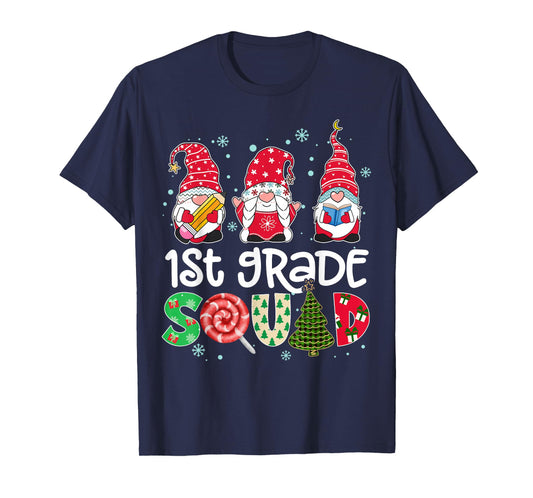 1st Grade Squad Gnome Teacher Christmas Pine Buffalo Plaid T-Shirt