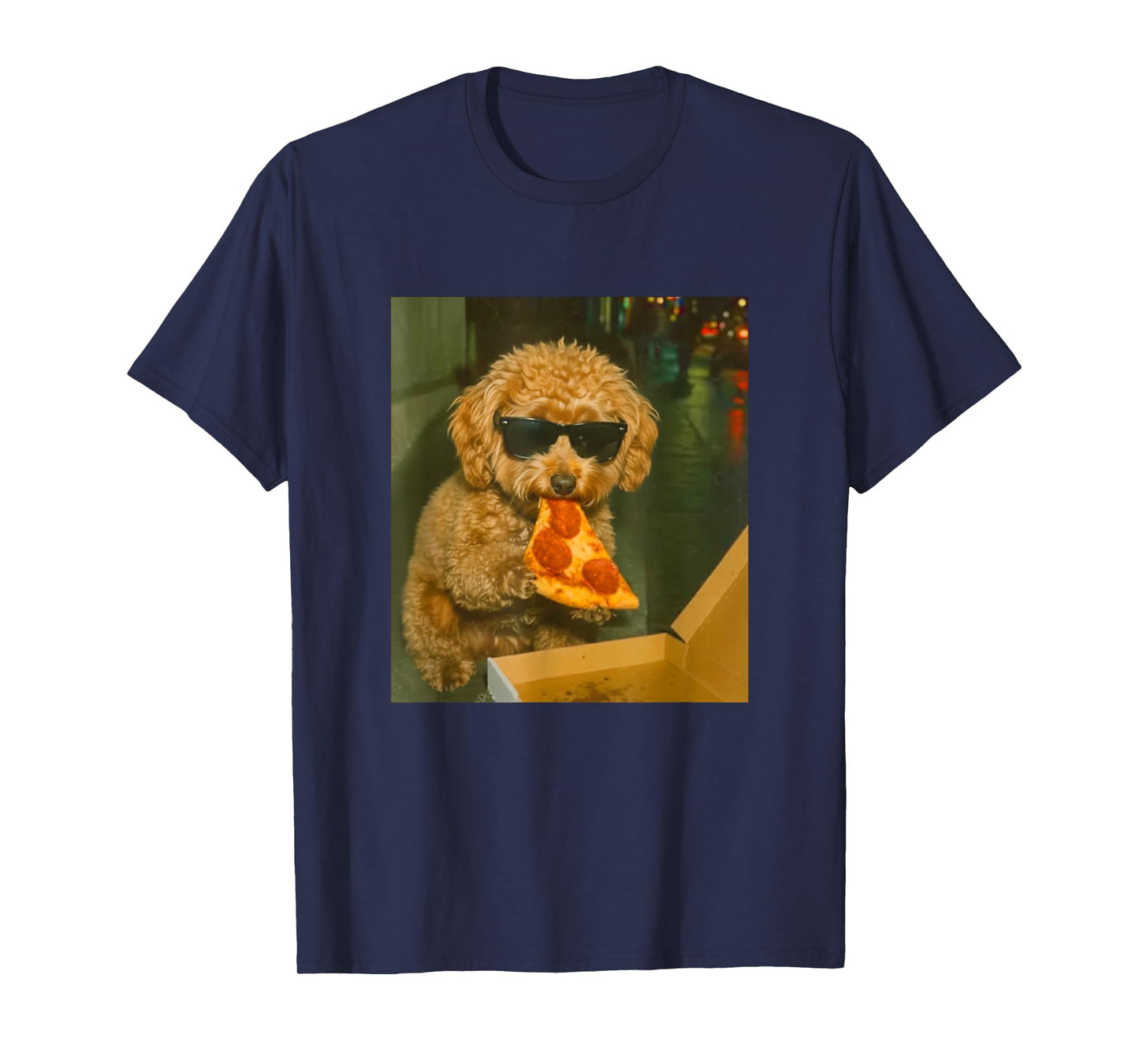 Funny Toy Poodle Eating Pizza Dog Meme Retro T-Shirt