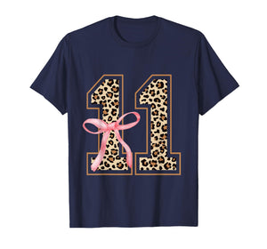 11th Birthday Girl Pink Coquette Bow Leopard 11 Year Old T-Shirt