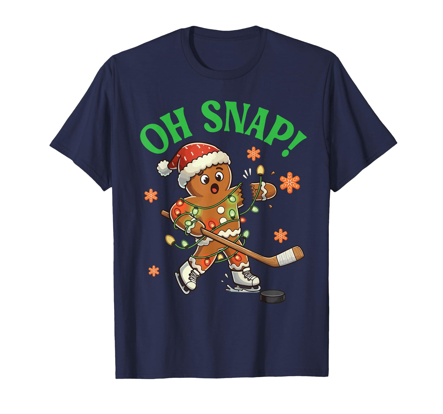 Funny Gingerbread Ice Hockey Christmas Cookie Oh Snap Santa T-Shirt