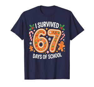 I Survived 67 Days of School Christmas Candy Cane Six Seven T-Shirt