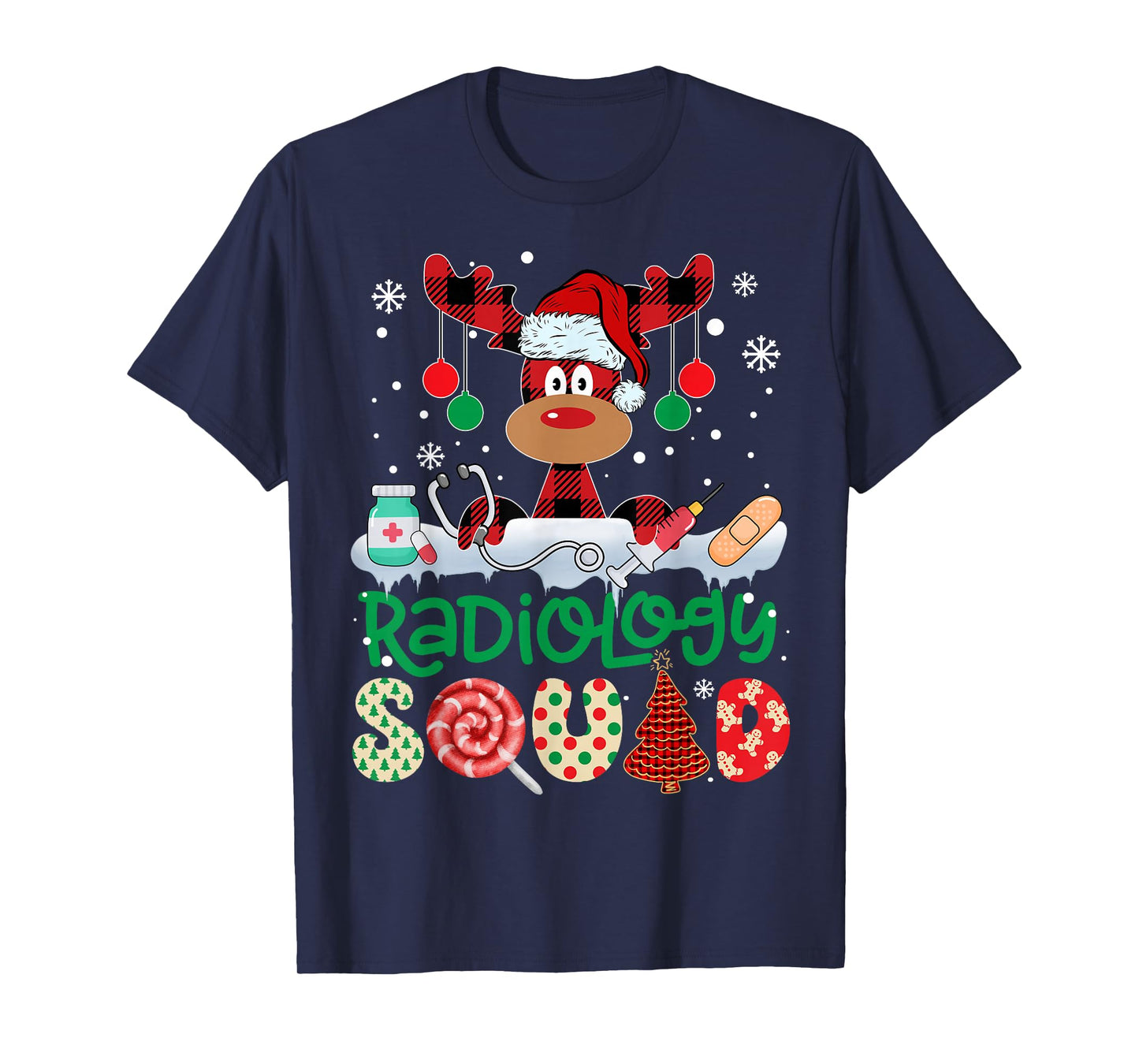 Radiology Squad Nurse Reindeer Buffalo Red Plaid Christmas T-Shirt