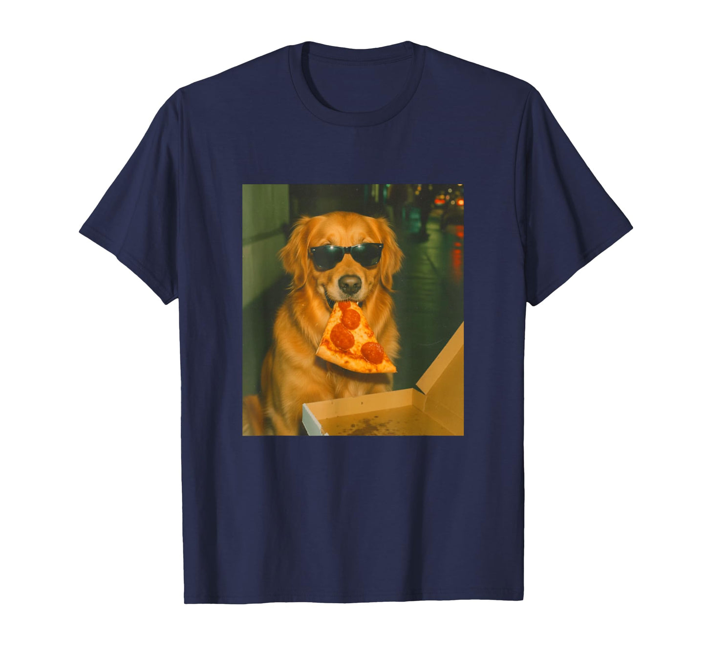 Funny Golden Retriever Dog Eating Pizza Meme Retro T-Shirt