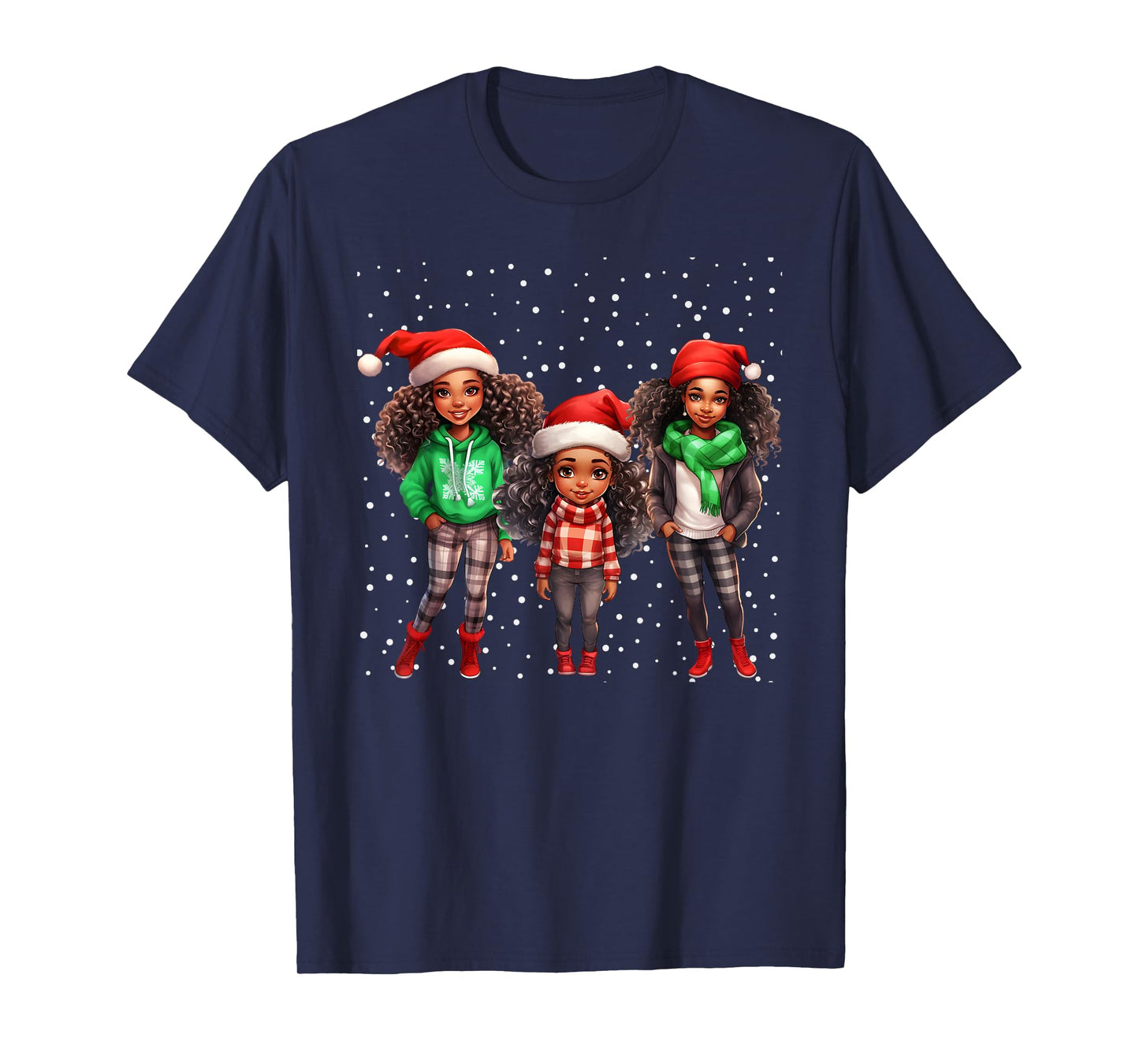 Cute Christmas Black Afro African Santa Hat Melanin Kids T-Shirt