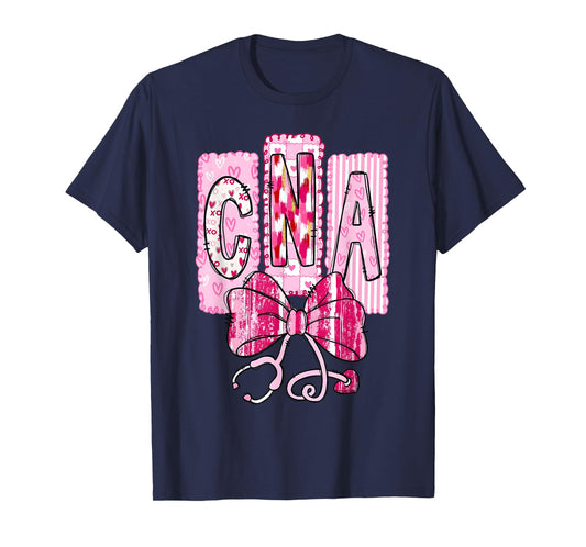 Valentine CNA Nurse Coquette Bow Stethoscope Girl Women T-Shirt