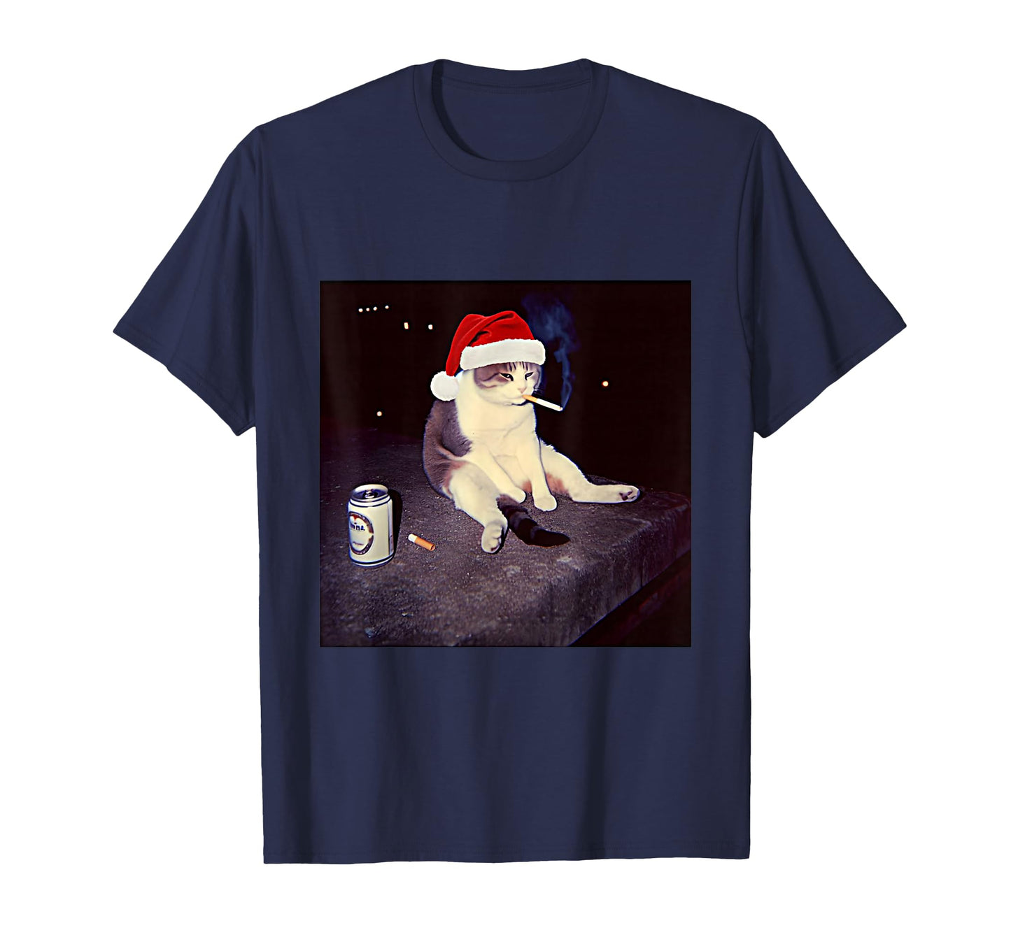 Cigarette Kitten Christmas Hat Cat Smoking Meme Brainrot T-Shirt