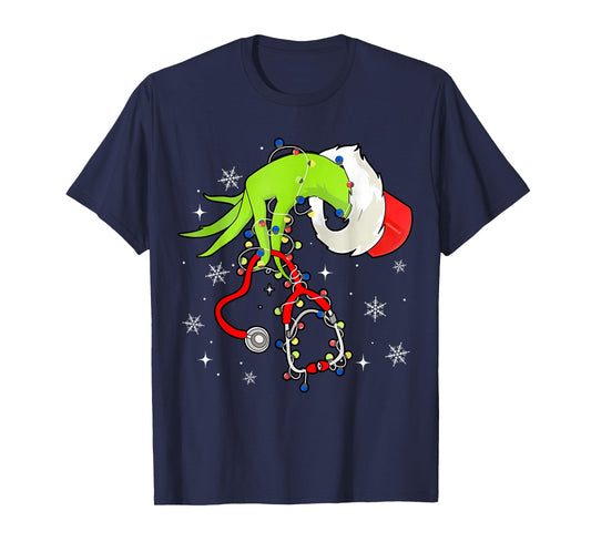 Nurse Christmas Stethoscope Nurses Xmas Pajamas Santa Women T-Shirt