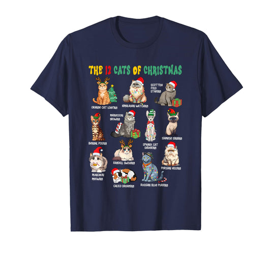 12 Cats of Christmas Funny Christmas Cat Lover Xmas Holiday T-Shirt