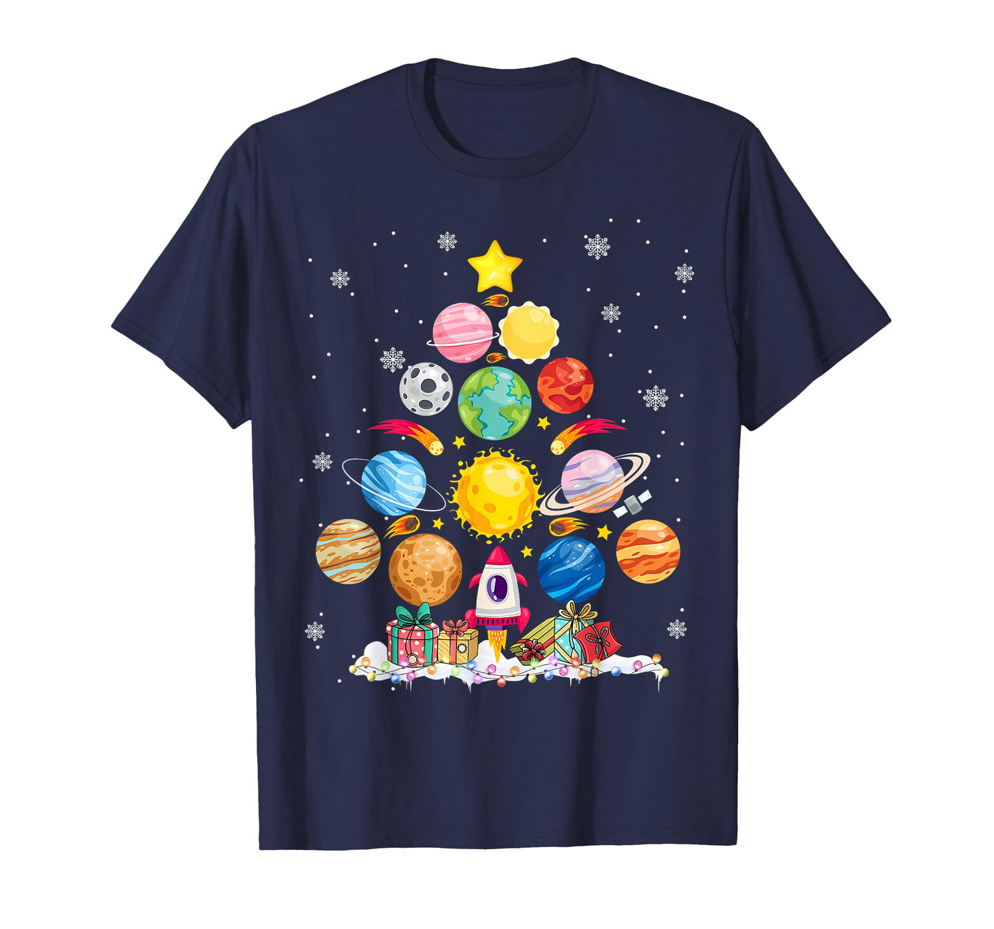 Funny Solar System Space Planets Tree Christmas Pajama Xmas T-Shirt