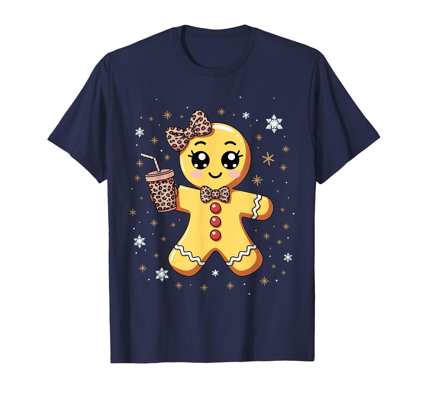 Cute Gingerbread Leopard Coquette Christmas T-Shirt