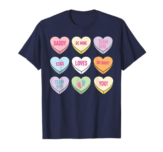 Valentines Gender Reveal Mom and Dad Pink or Blue Daddy T-Shirt