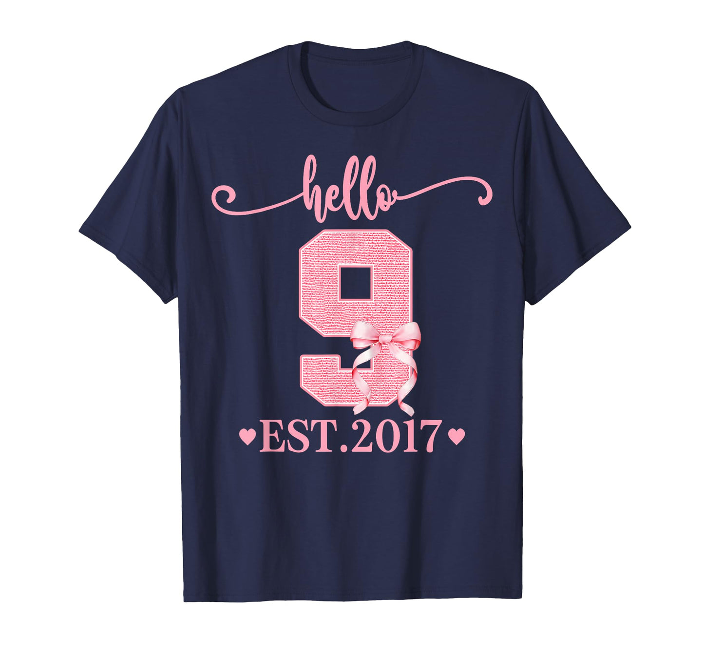 9th Birthday Girl Coquette Bow Hello 9 Year Old Est 2017 T-Shirt