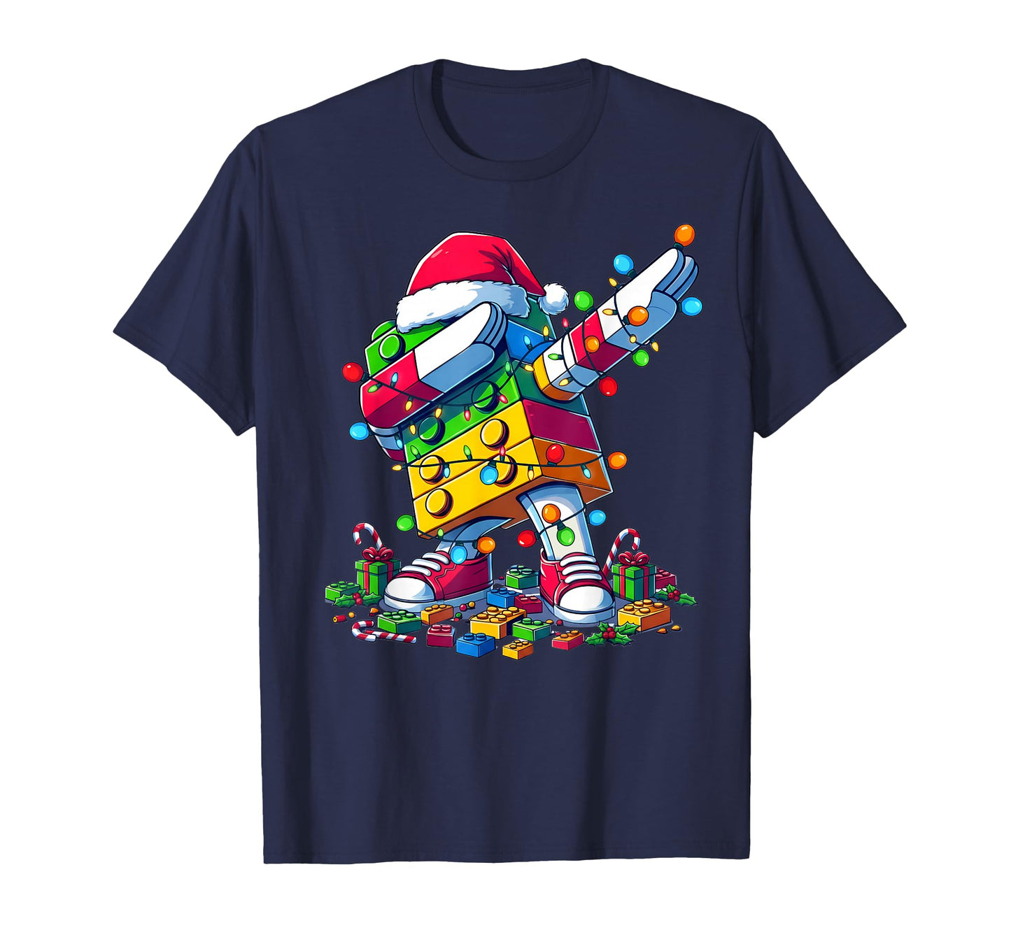 Master Builder Kids Building Blocks Dabbing Christmas Lights T-Shirt