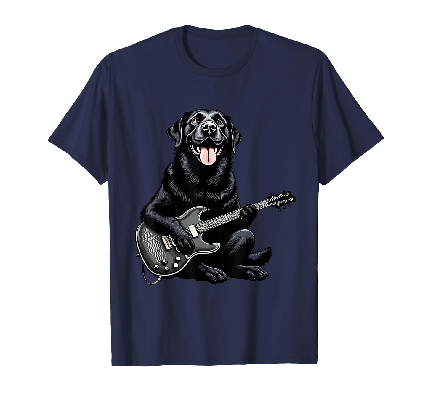 Funny Black Labrador Playing Electric Guitar Music Lovers T-Shirt