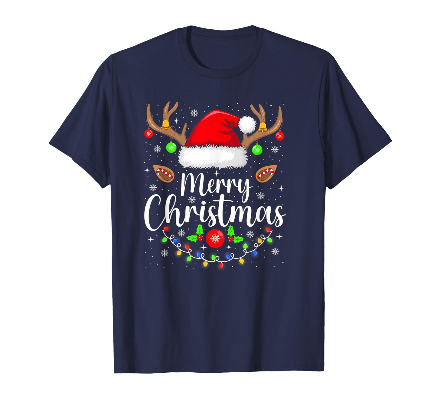 Merry Christmas Lights Red Santa Hat Xmas Family Men Women T-Shirt