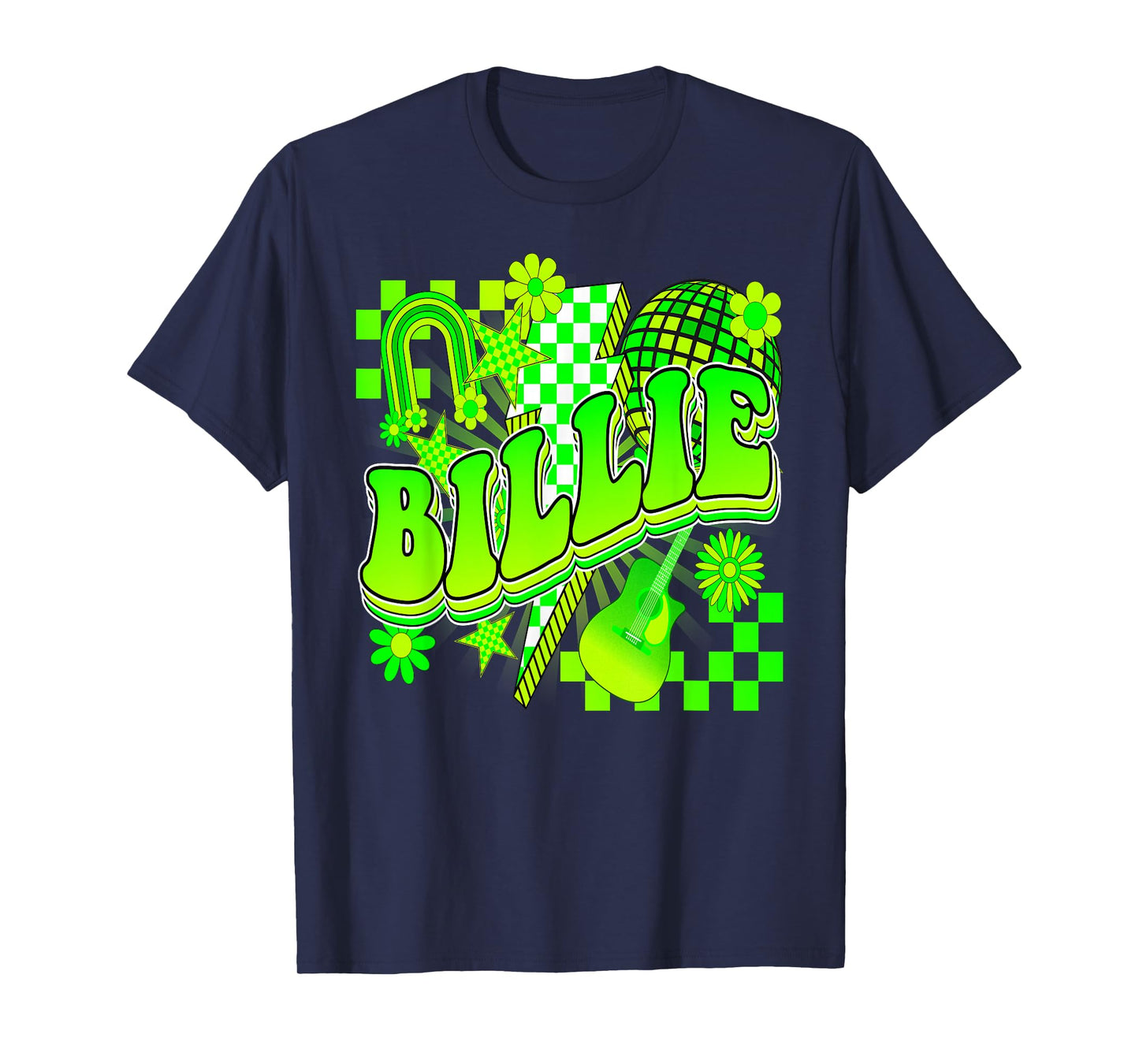 Girl Retro Billie Groovy Flowers Checkered Personalized 80's T-Shirt