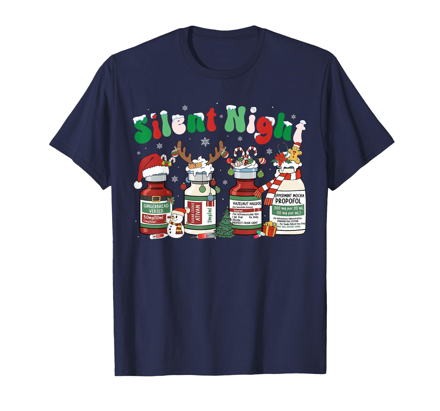 Retro Silent Night ICU Nurse Propofol Christmas Men Women T-Shirt