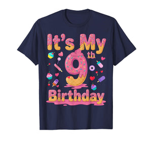 It's My 9th Birthday Girl Ice Cream Drip 9 Years Old T-Shirt