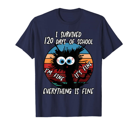120th Day School Cat I Survived 120 Days of School T-Shirt