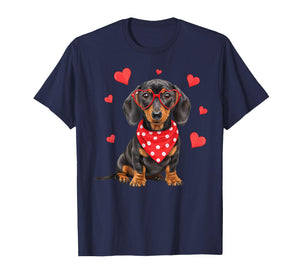 Dachshund Dog Valentines Day Cute Heart Glasses Dog Lovers T-Shirt