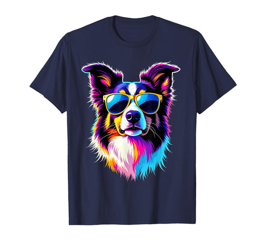 Border Collie Dog Sunglasses Pop Art Border Collie Lover T-Shirt
