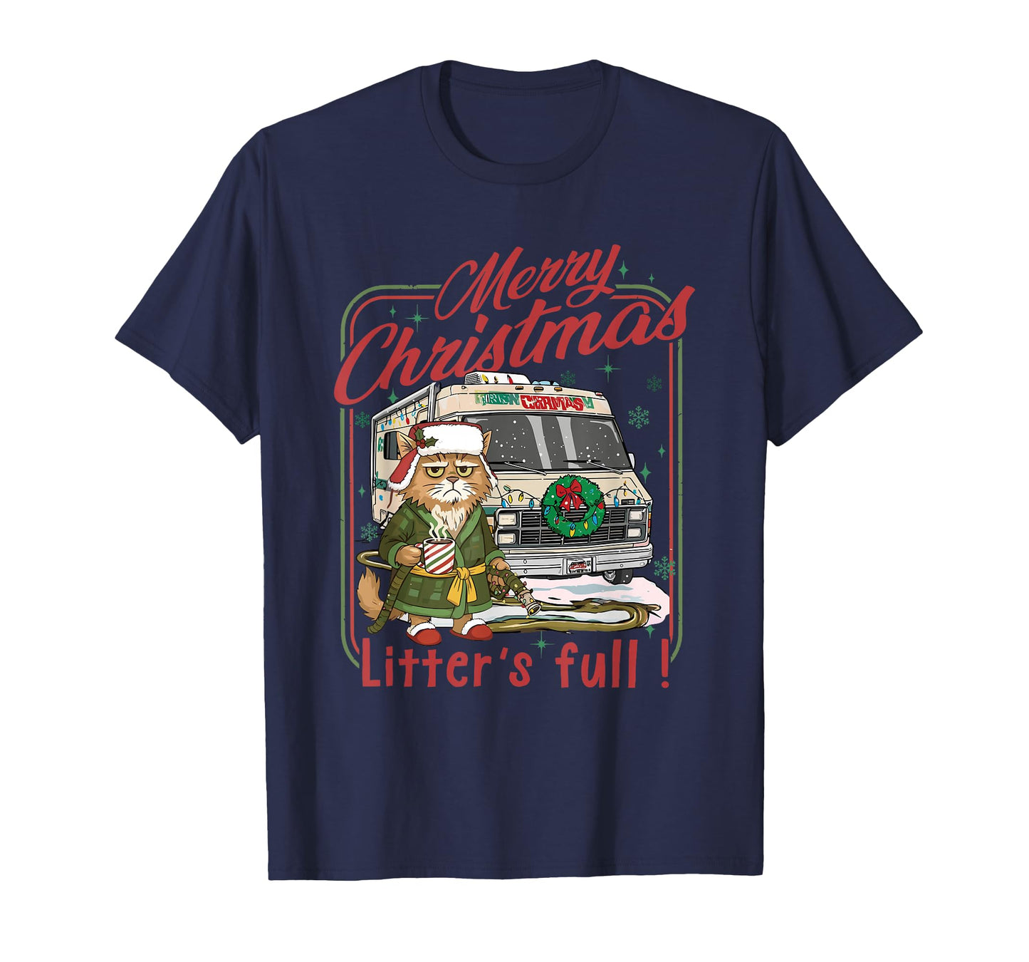 Merry Christmas Litter’s Full Cat Coffee Xmas Camping Lover T-Shirt