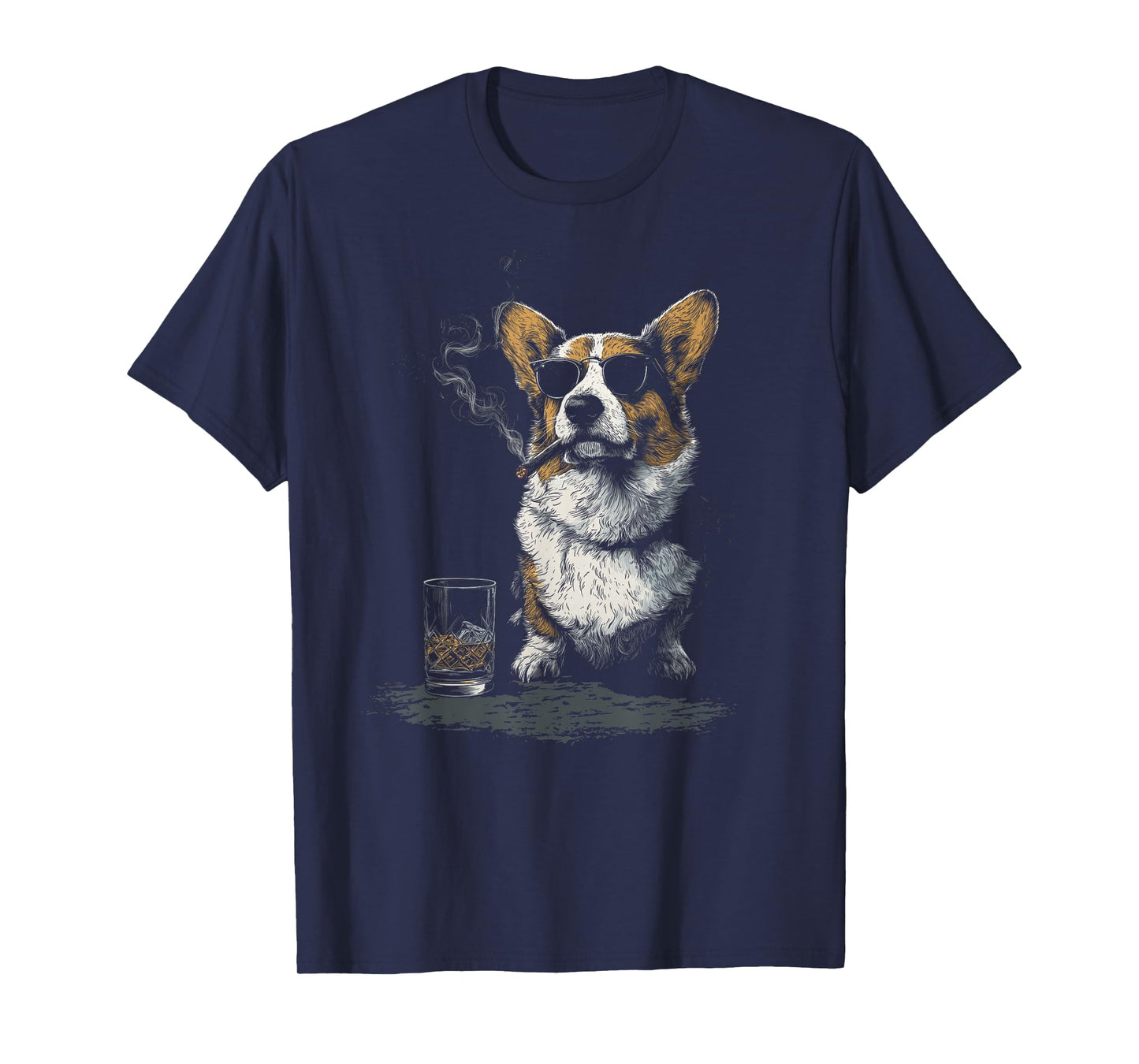 Corgi Smoking Cigar Whisky Lover Funny Dog T-Shirt
