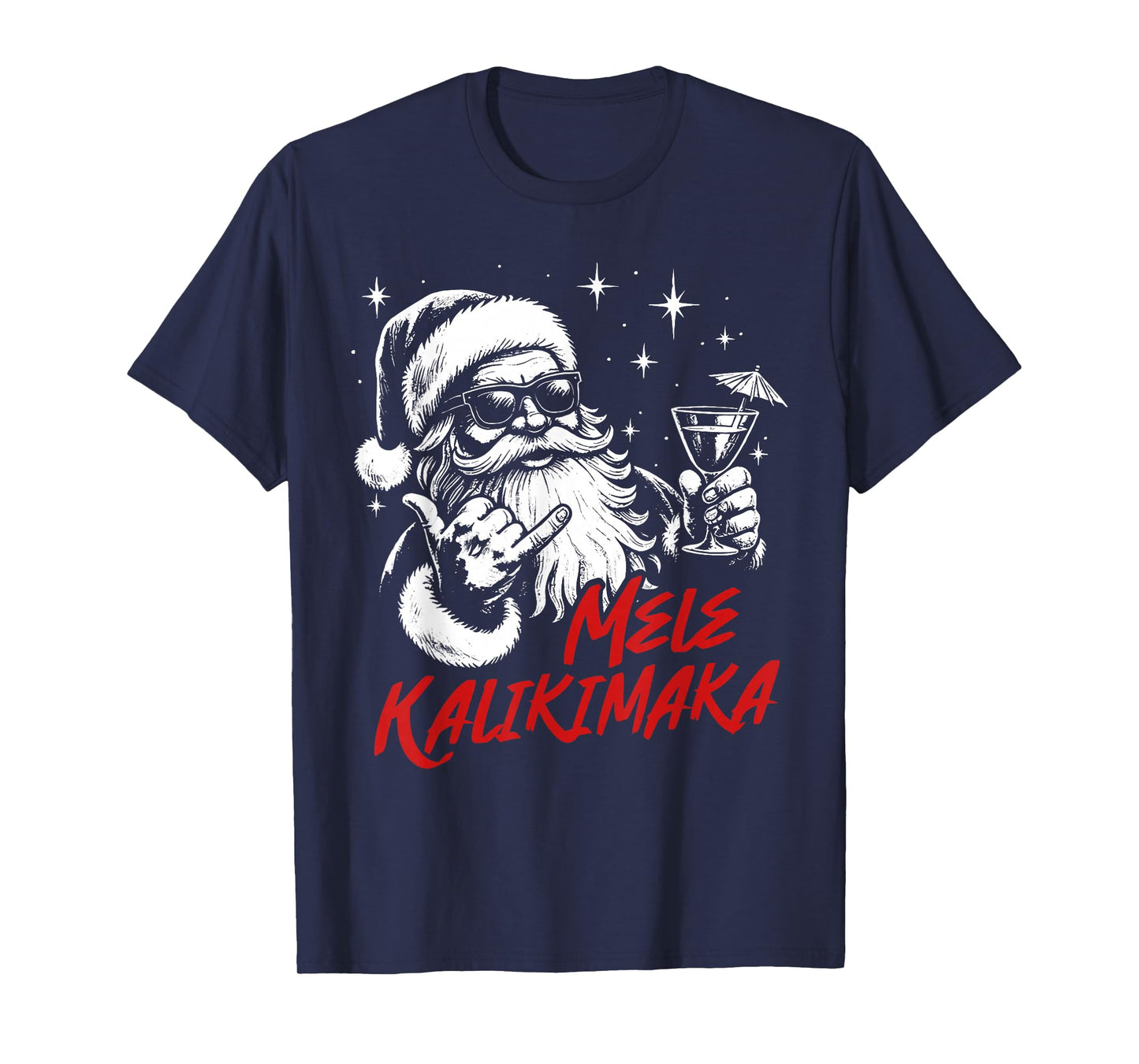 Retro Christmas Mele Kalikimaka Santa Shaka Hawaii Cocktails T-Shirt