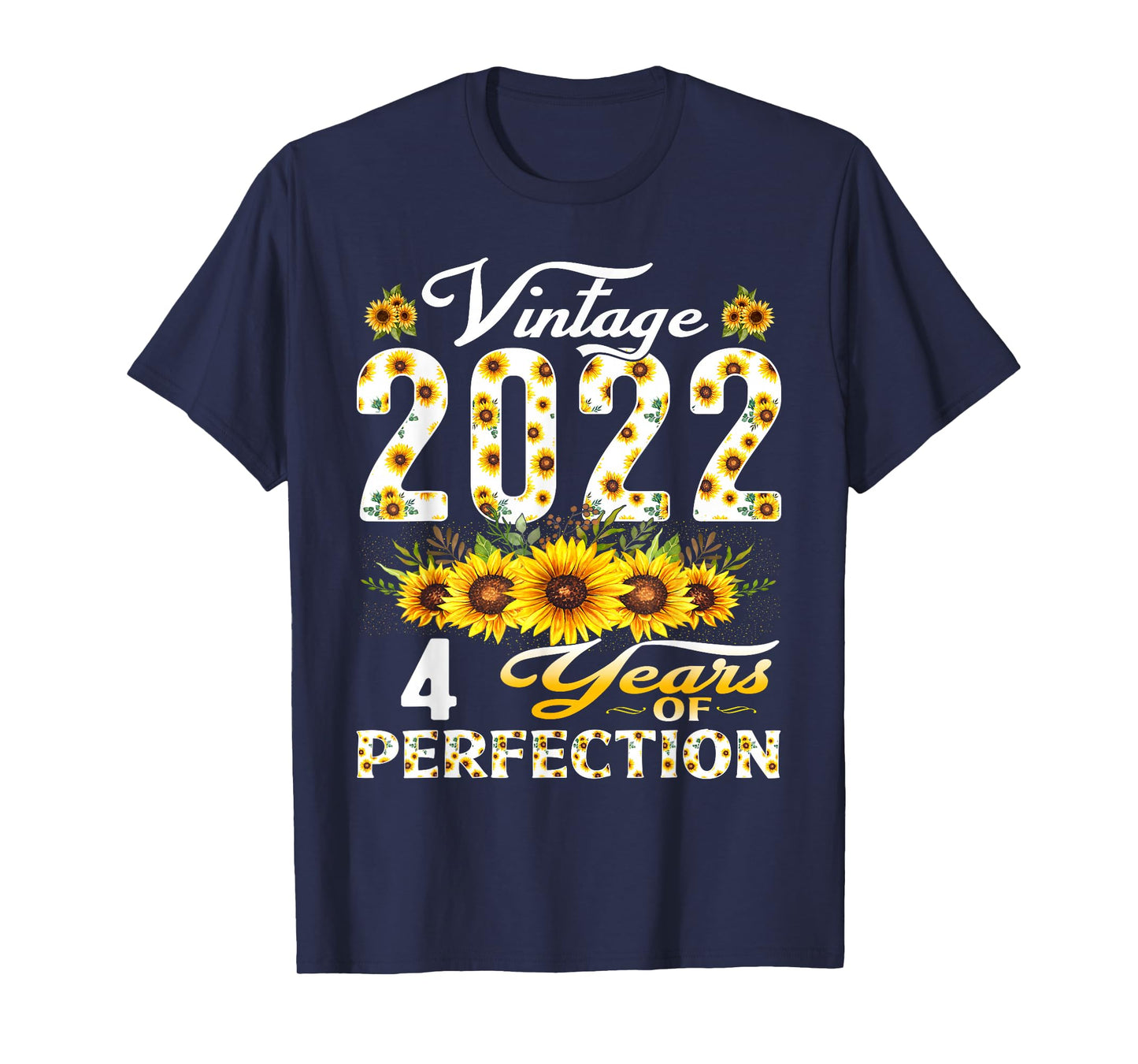 4 Year Old Vintage 2022 Sunflower 4th Birthday Girl T-Shirt