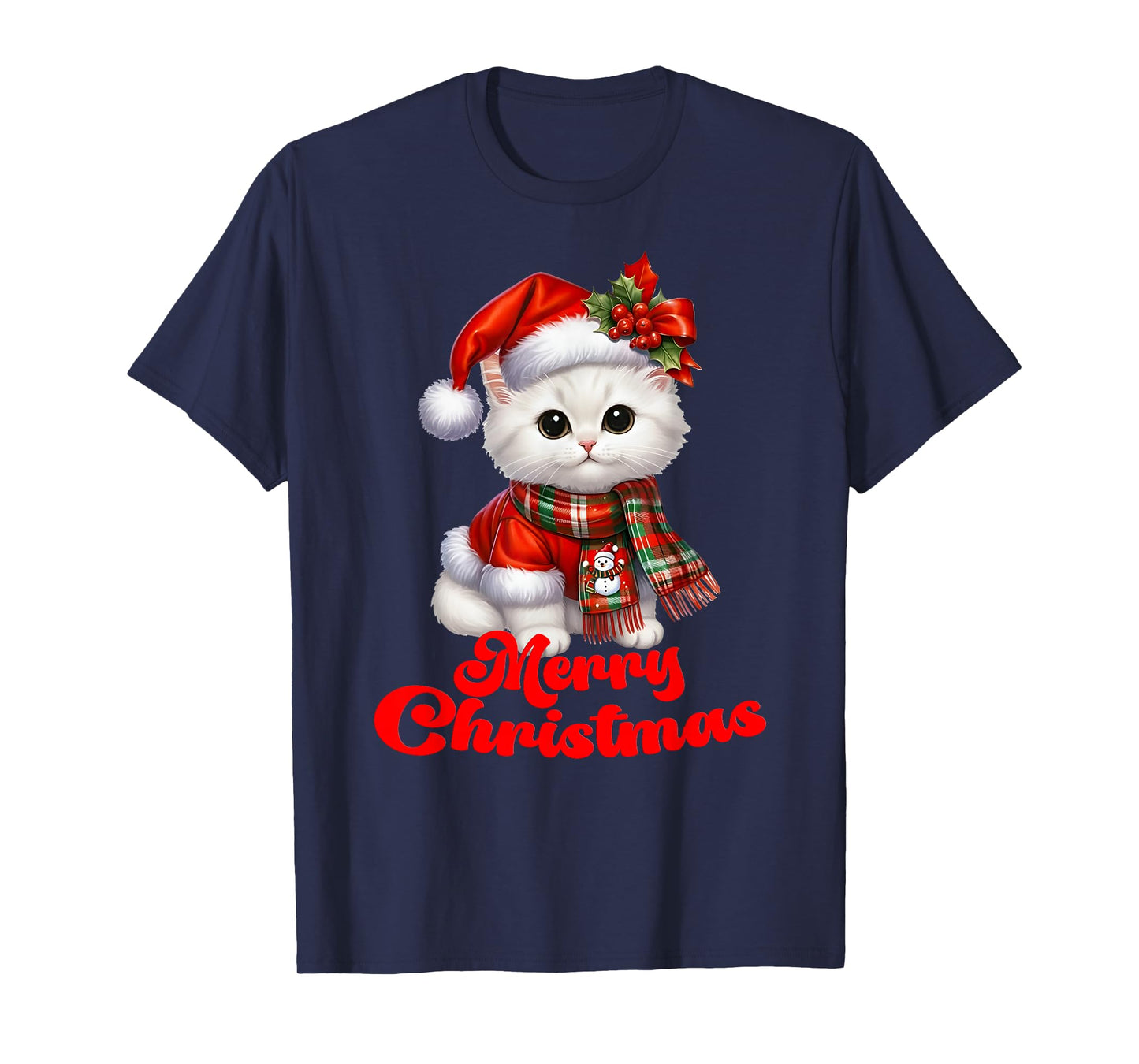 Cat Merry Christmas Kitten Meowy Cat Lover Xmas T-Shirt