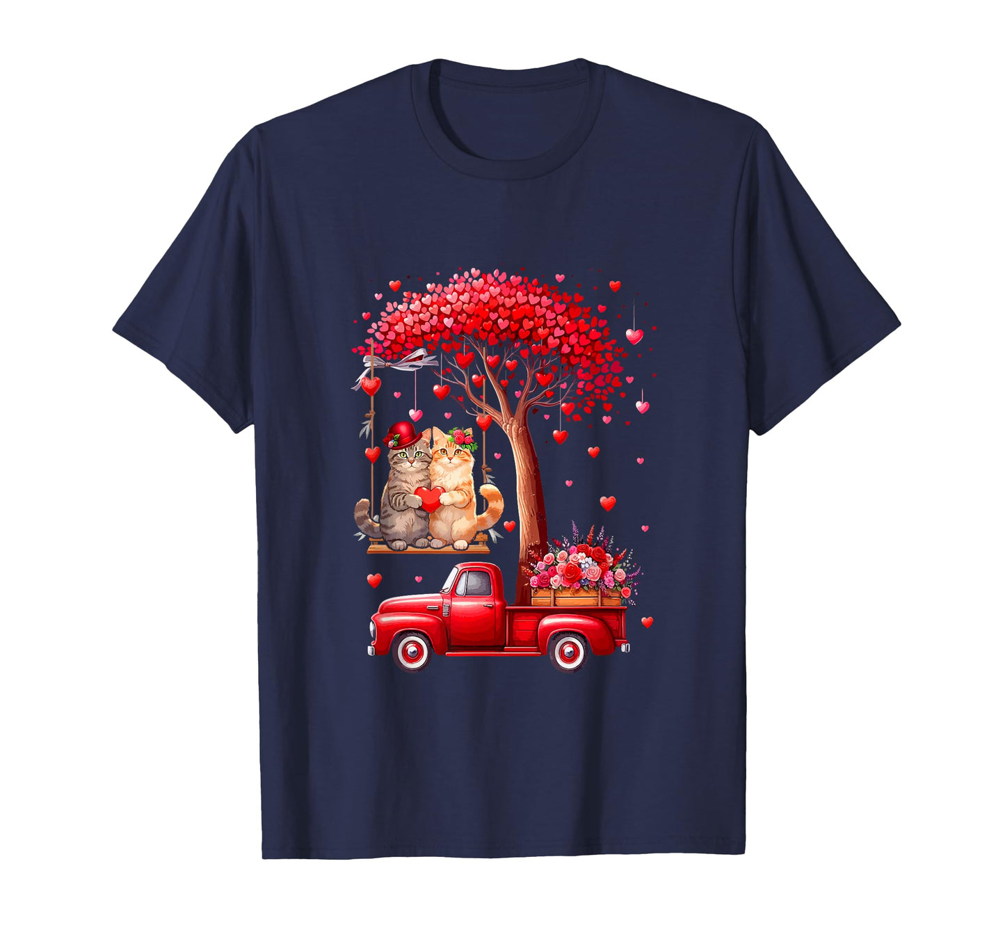 Couple Cats Valentine Hearts Tree Pickup Truck Owner T-Shirt