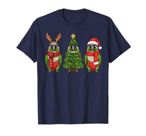 Retro Christmas Green Cheek Conure Parrot Santa Reindeer T-Shirt
