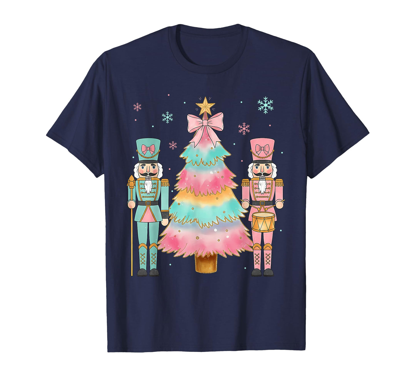 Pastel Nutcracker Soldier Pink Bow Christmas Tree Women Girl T-Shirt