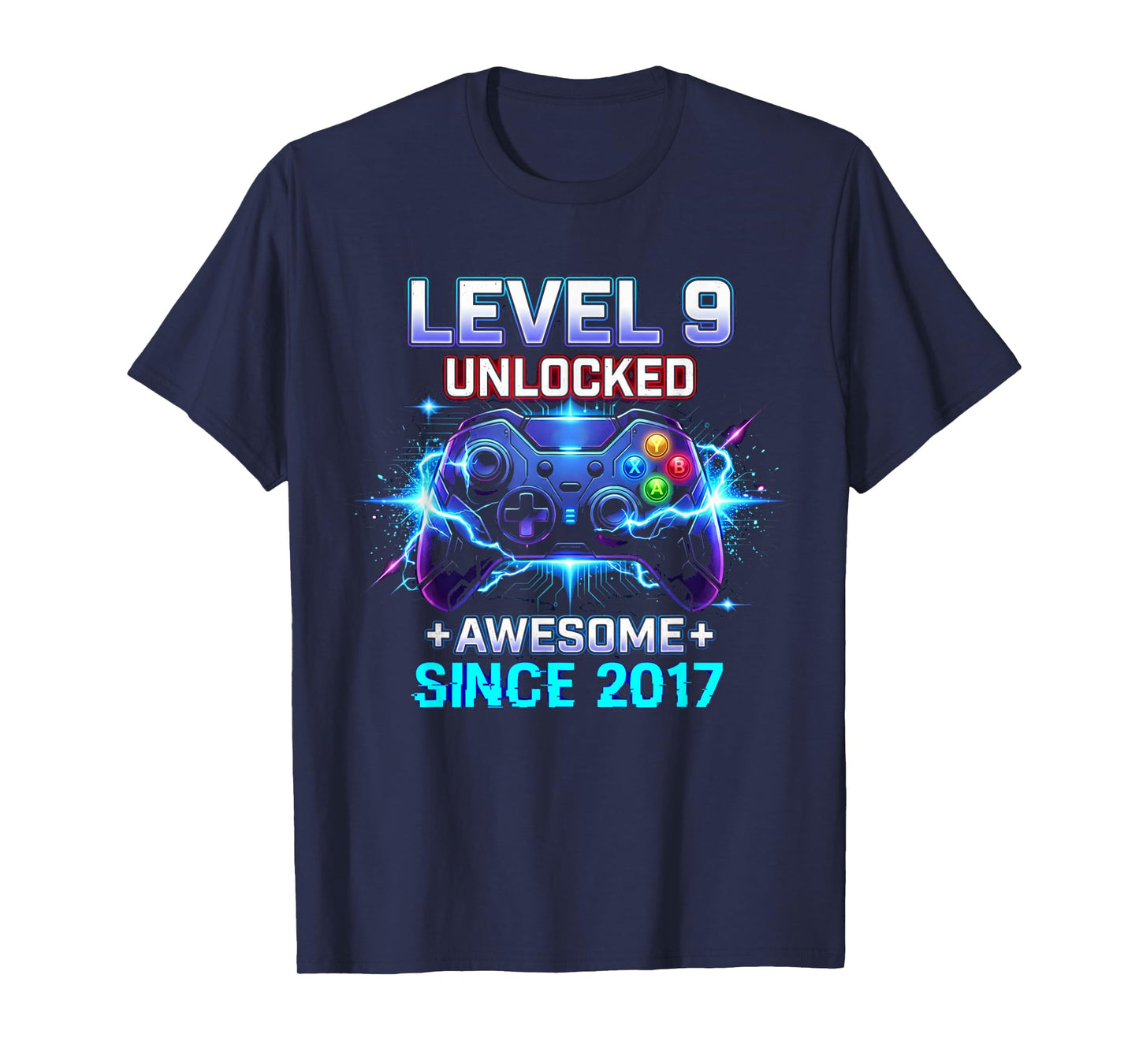 Level 9 Unlocked Awesome Since 2017 9th Birthday Boy Gamer T-Shirt