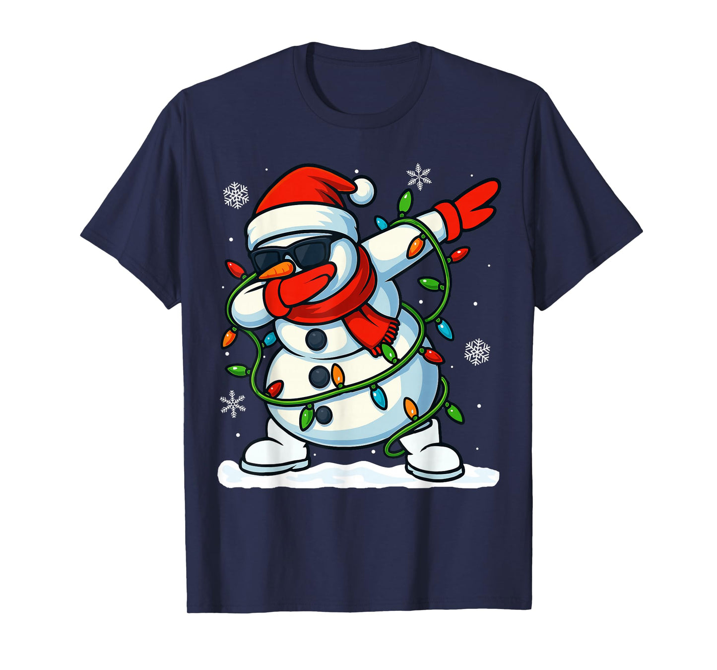 Dabbing Snowman Christmas Girls Xmas Lights Boys Christmas T-Shirt