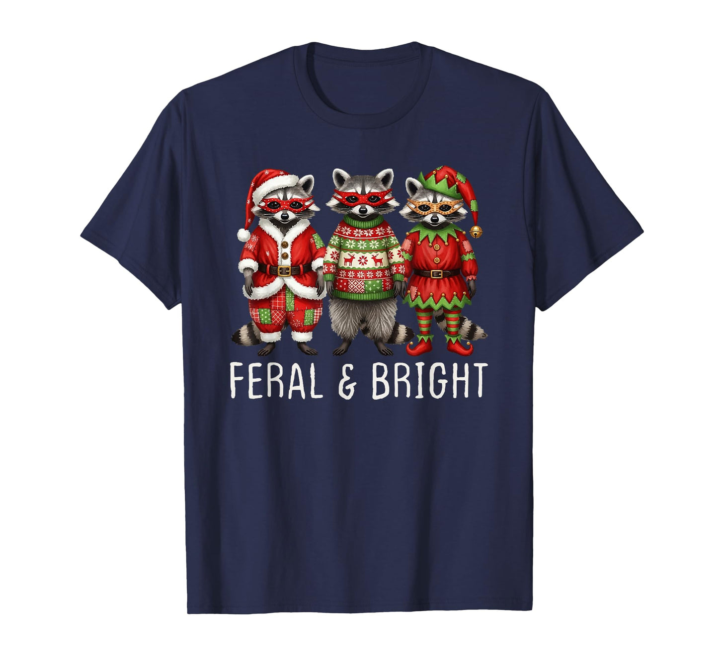 Feral and Bright Raccoon Santa Christmas Holiday Trio Racoon T-Shirt