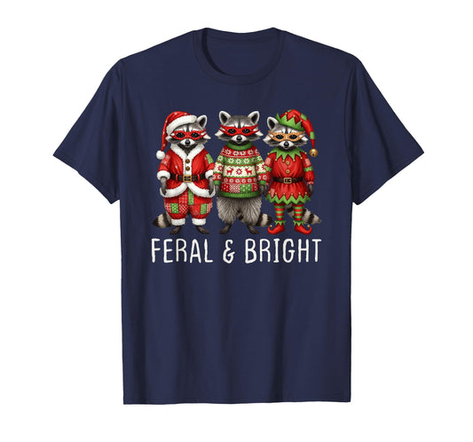 Feral and Bright Raccoon Santa Christmas Holiday Trio Racoon T-Shirt