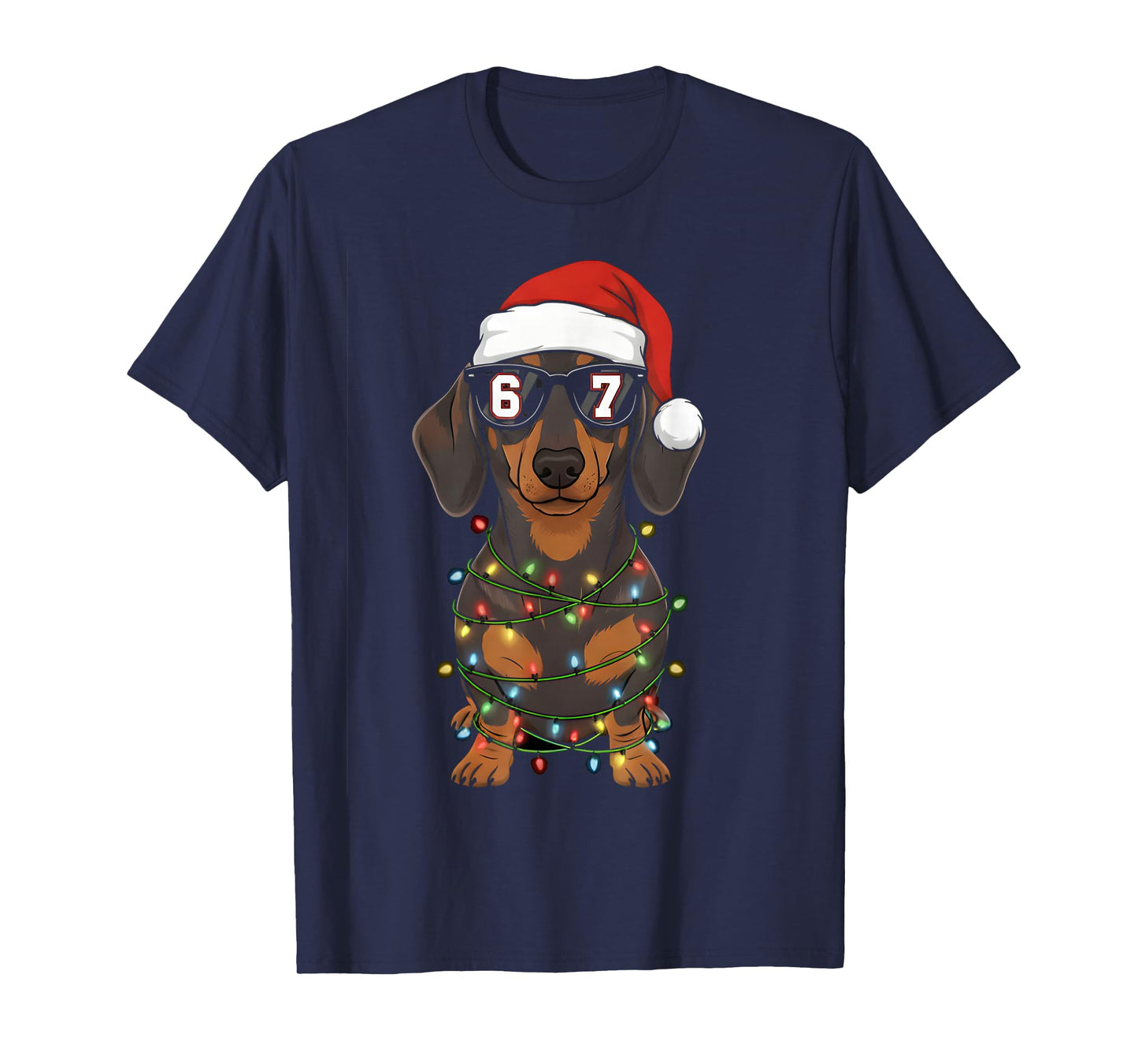 67 Dachshund Christmas Lights Santa Hat Xmas Dog Loves T-Shirt