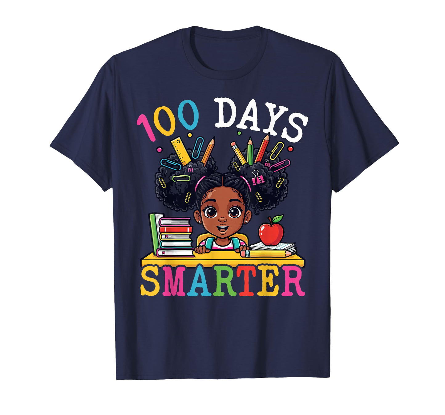 100 Days of School Afro Black Girls Kids 100th Day Smarter T-Shirt