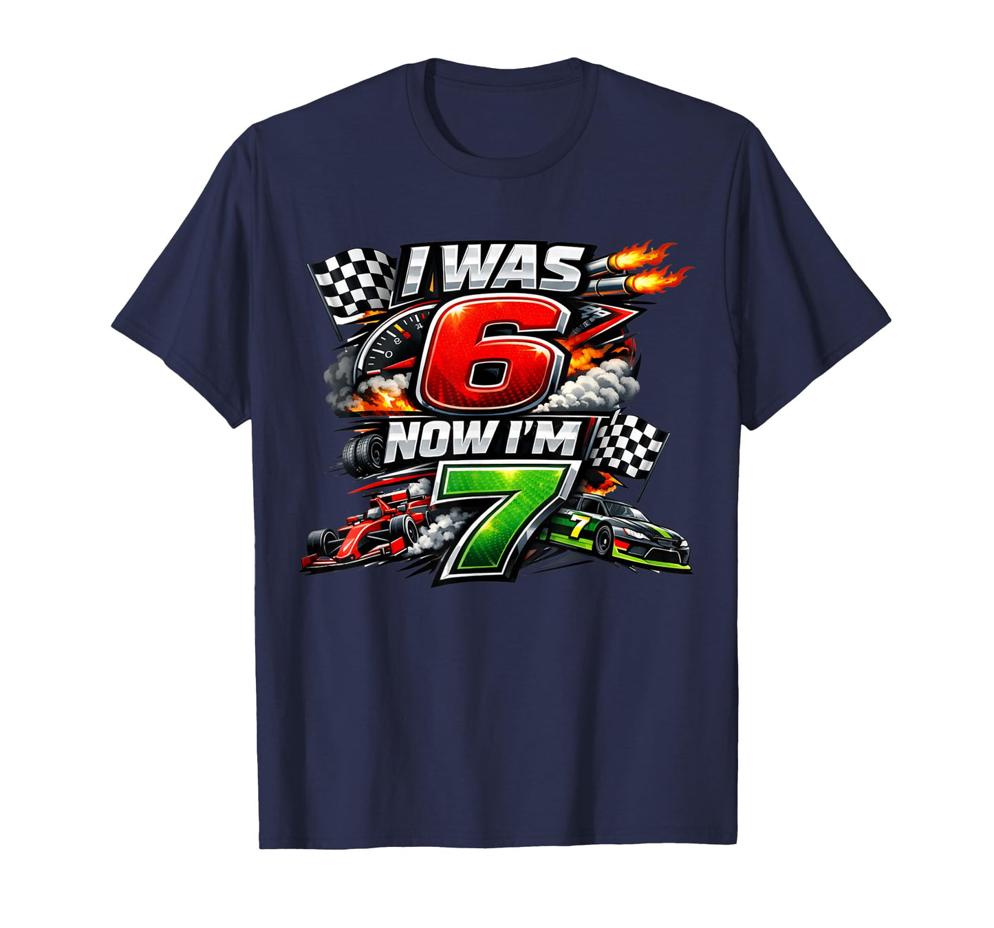 I was 6 Now I'm 7 Race Car Racing 67 Meme Boys Kids Birthday T-Shirt