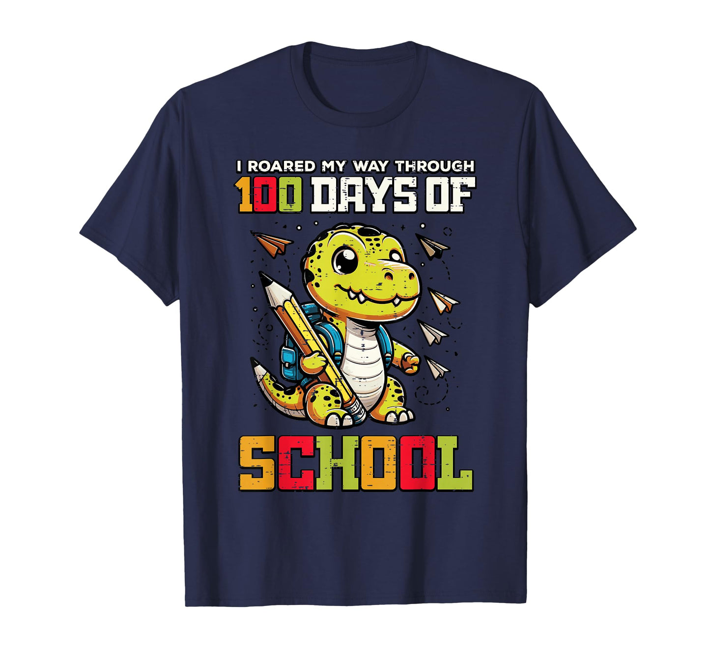 Roared My Way 100 Days of School Dino 100th Day Trex Kids T-Shirt