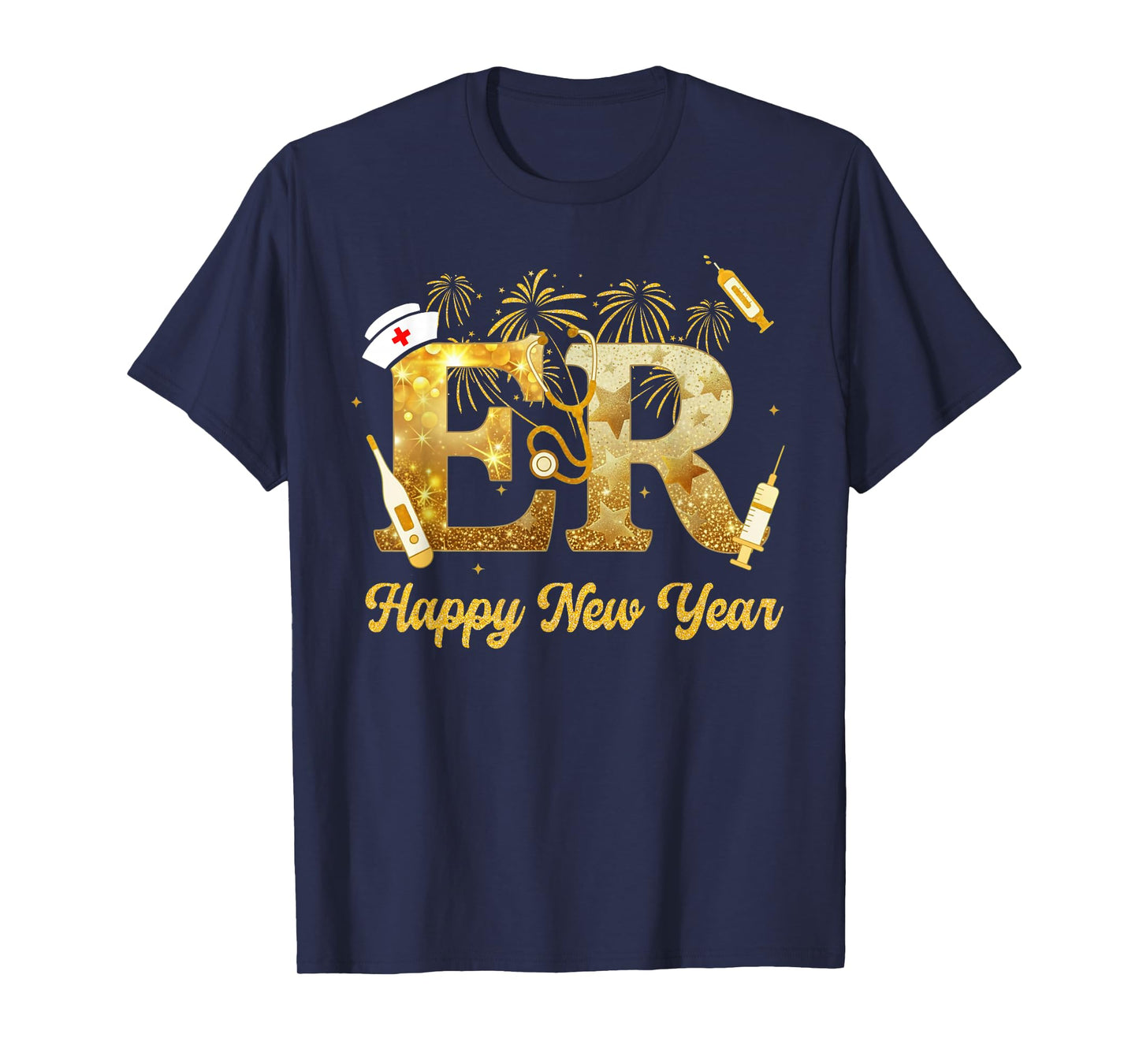 Retro ER Nurse Happy New Year 2026 Fireworks Nurse Squad T-Shirt