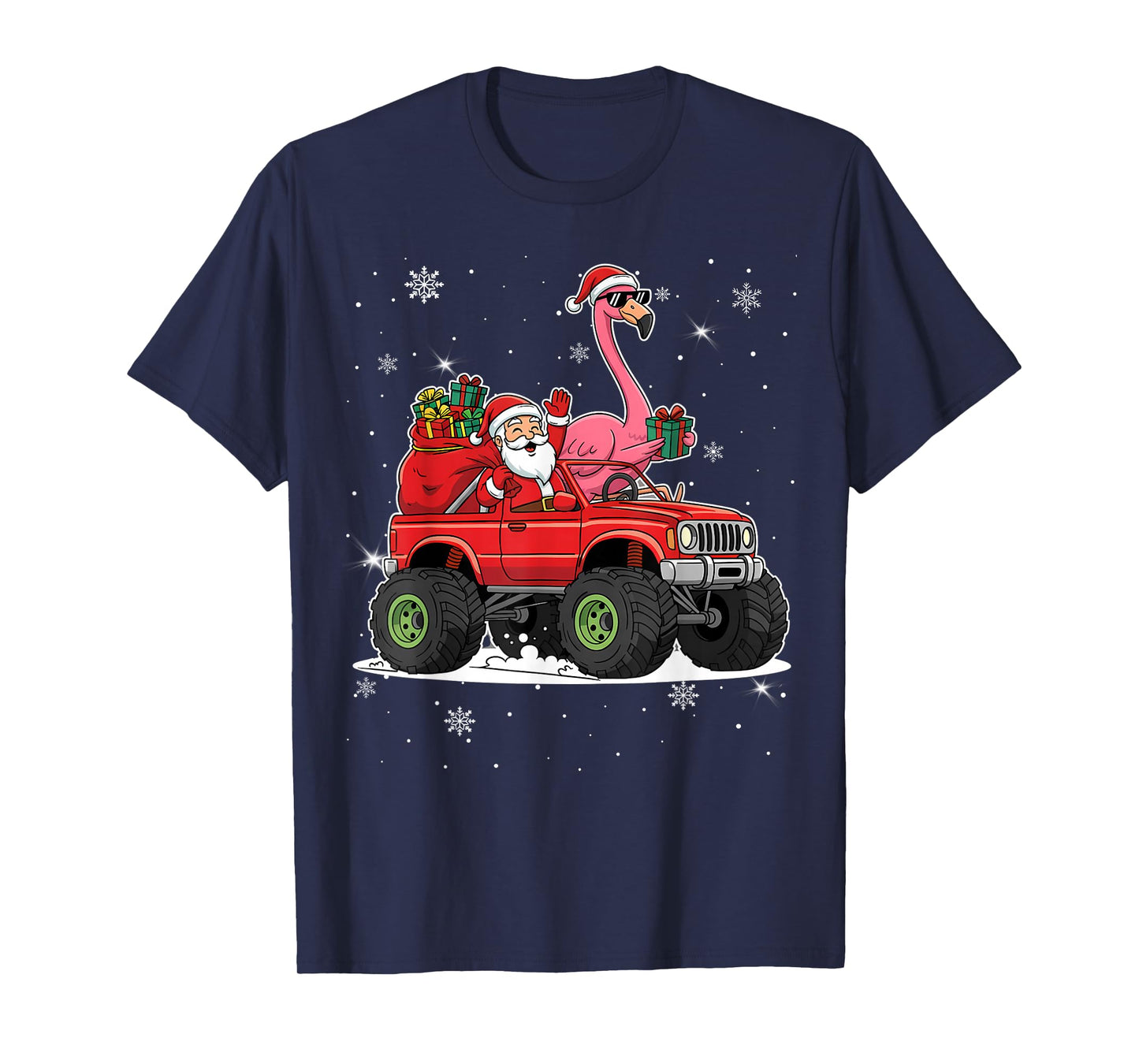 Xmas Santa Truck Flamingo Family Matching Men Women Kids T-Shirt