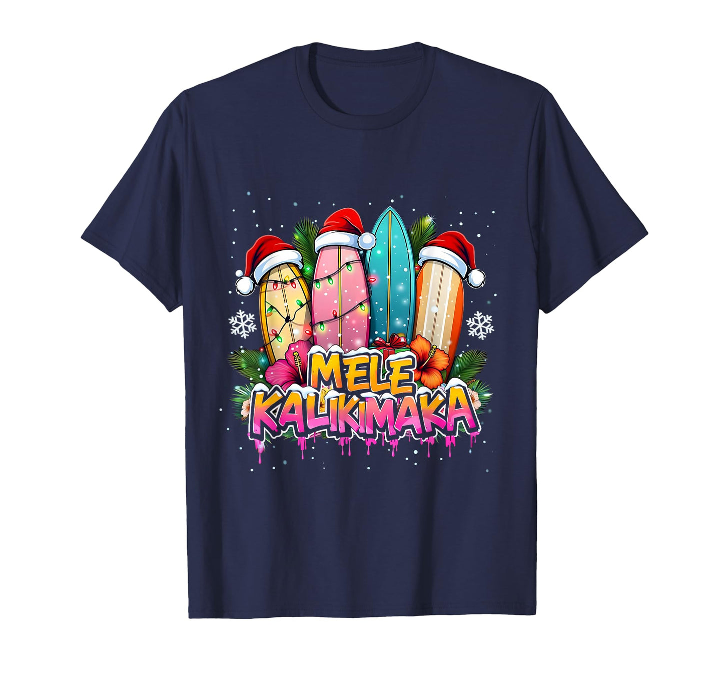 Mele Kalikimaka Surfboard Christmas Vibes T-Shirt