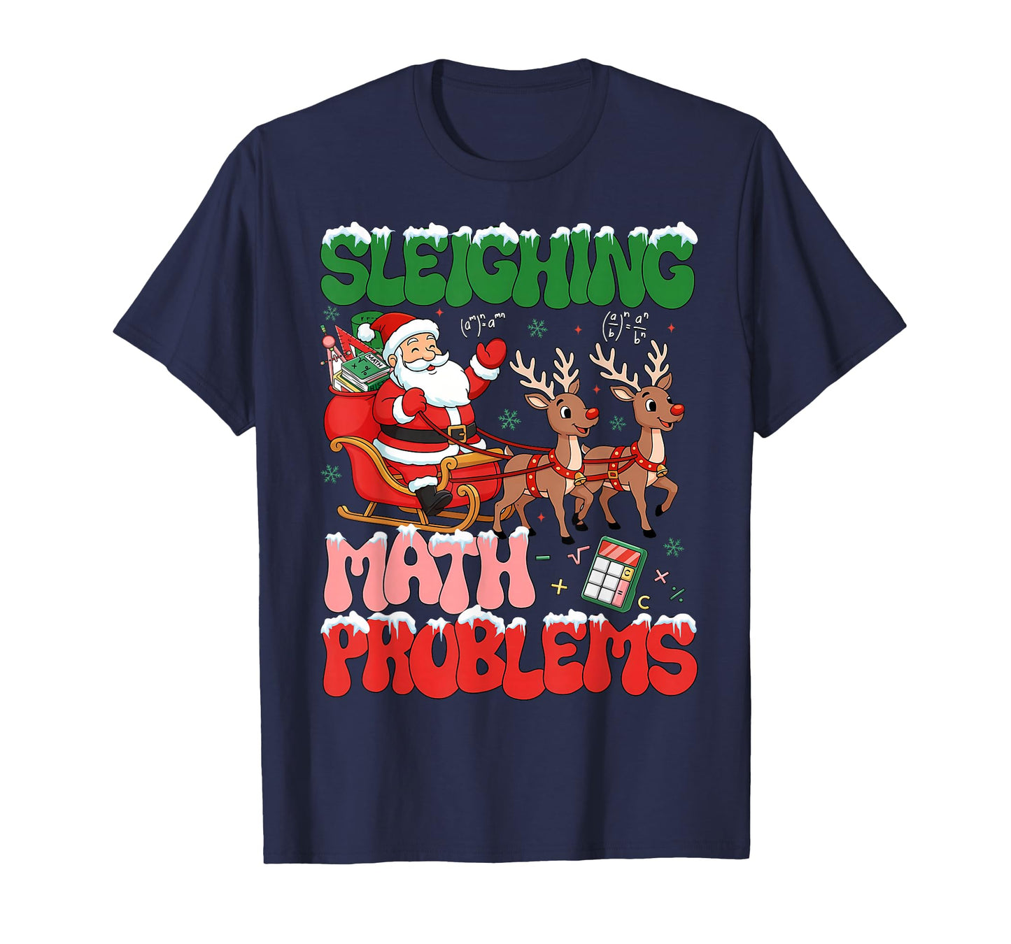 Retro Sleighing Math Problems Santa Math Teacher Christmas T-Shirt