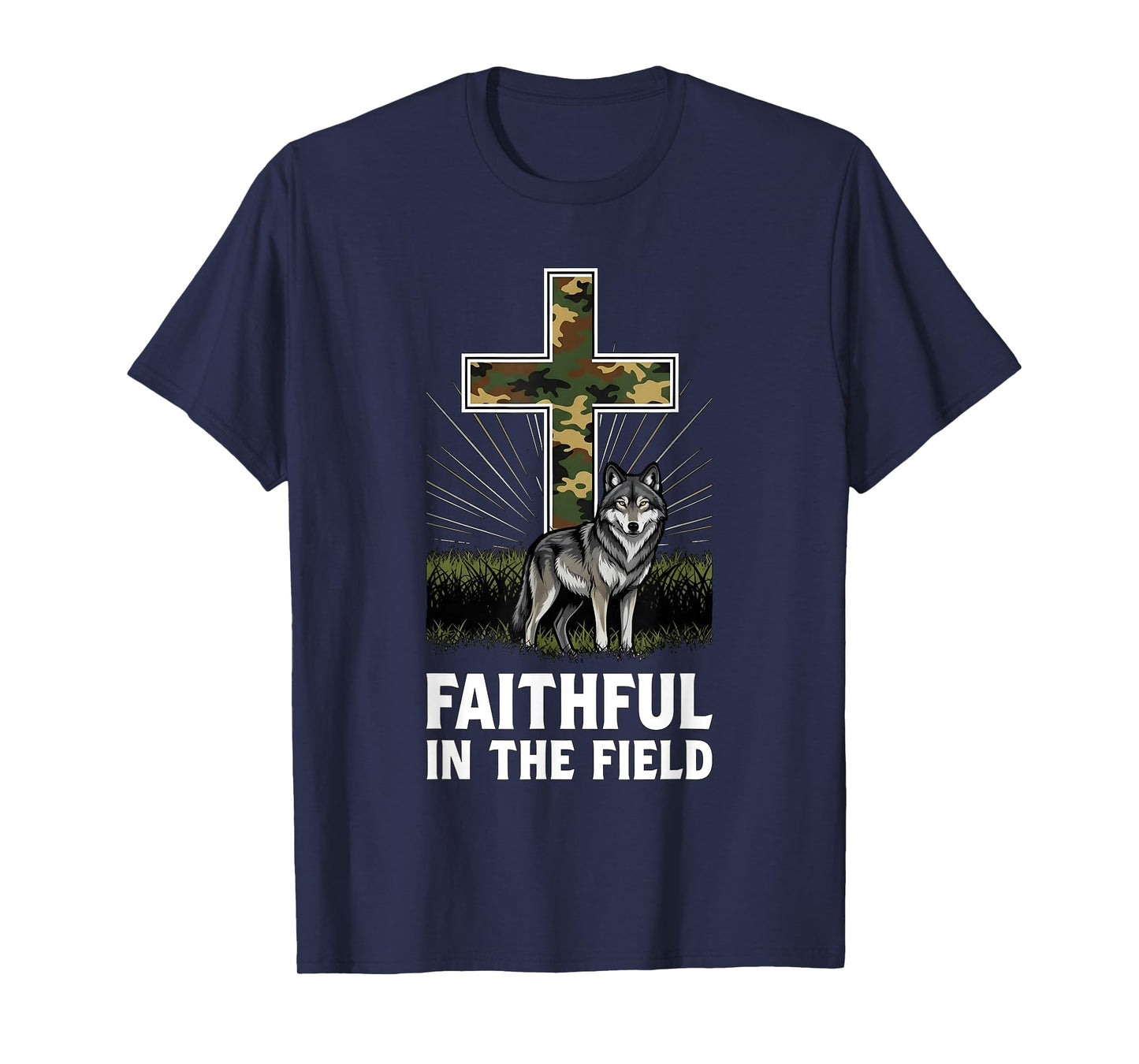 Christian Camo Cross Wolf Faithful in The Field T-Shirt